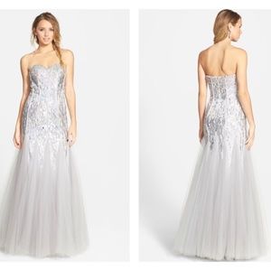 Sean Collection Sequin & Tulle Strapless Gown 0